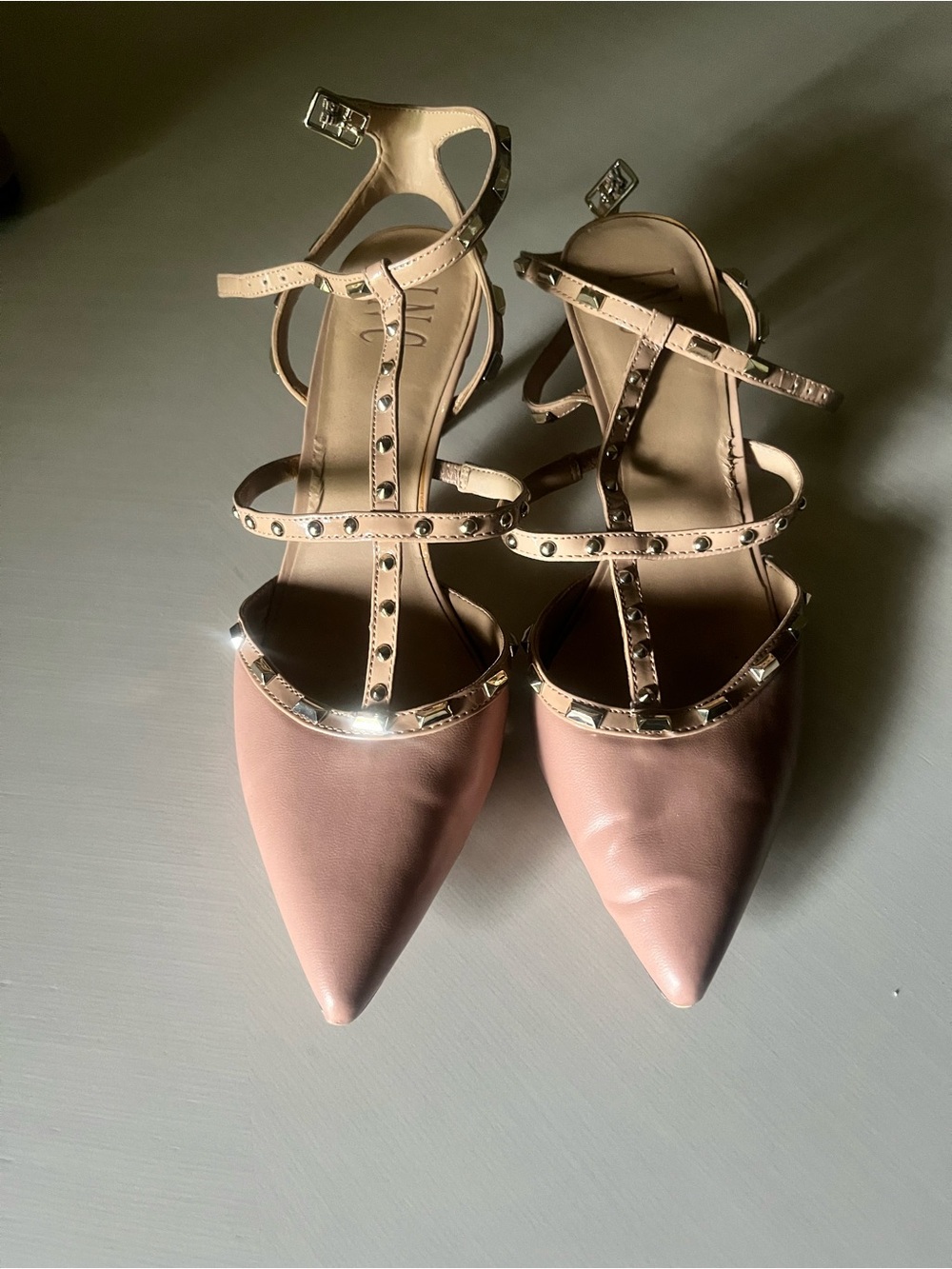 INC International Concepts Blush Pointed-Toe Studded Strappy Flats